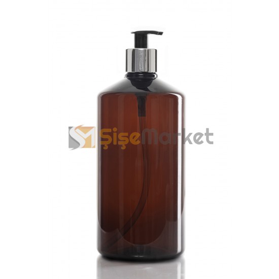 1000 ML Amber Pet Şişe Gümüşe Siyah Sıvı Sabun Pompalı