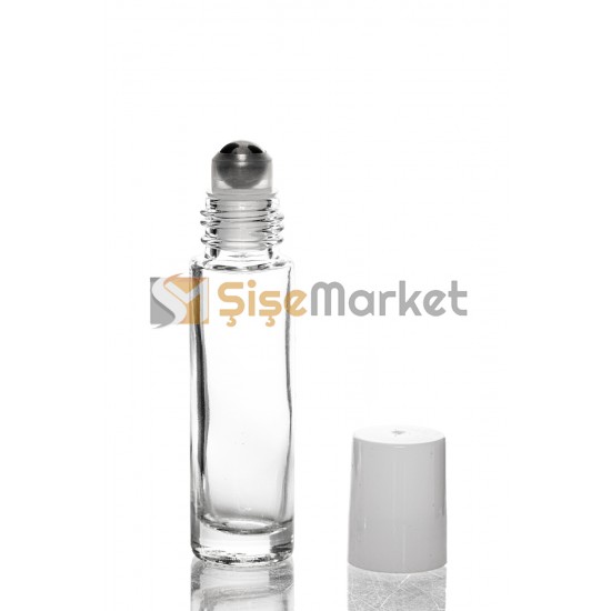 10 ML Şeffaf Cam Roll On Metal Başlıklı Beyaz Kapaklı