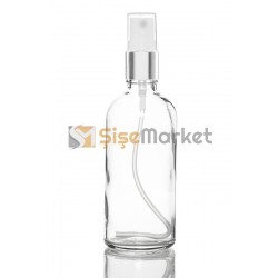 100 ML Şeffaf Cam Şişe Gümüş Beyaz Spreyli