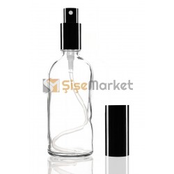 100 ML Şeffaf Cam Şişe Siyah Metal Spreyli