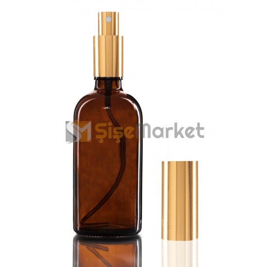 100 ML Amber Cam Şişe Gold Metal Spreyli