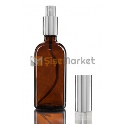 100 ML Amber Cam Şişe Gümüş Metal Spreyli