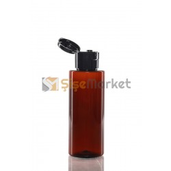 100 ML Amber Pet Şişe Silindir Siyah Fliptop Kapaklı