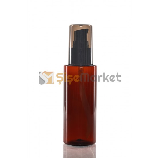 100 ML Amber Pet Şişe Silindir Siyah Losyon Pompalı