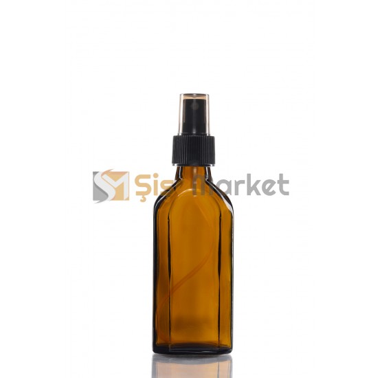 100 ML Amber Yassı Cam Şişe Siyah Spreyli