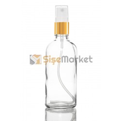 100 ML Şeffaf Cam Şişe Gold Beyaz Spreyli