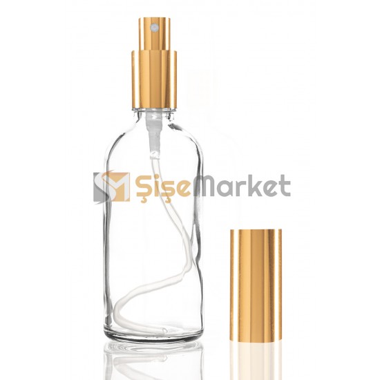 100 ML Şeffaf Cam Şişe Gold Metal Spreyli