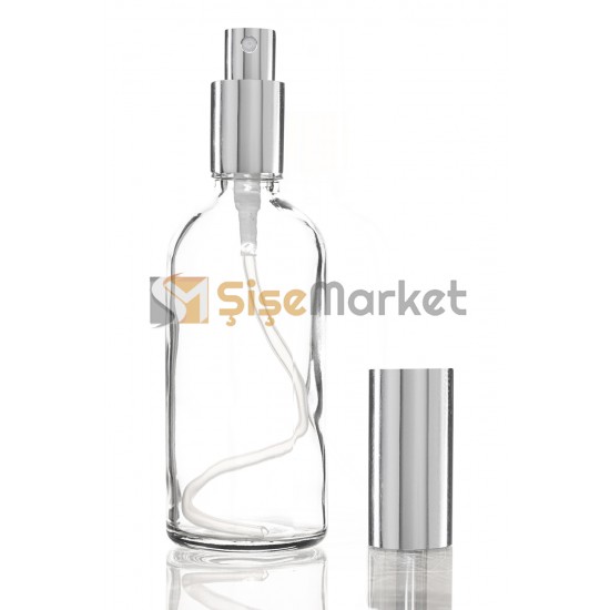 100 ML Şeffaf Cam Şişe Gümüş Metal Spreyli