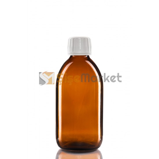 250 ML Amber Ecza Şişesi Beyaz Kilitli Kapaklı