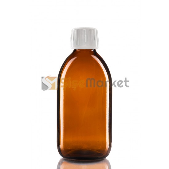 300 ML Amber Ecza Şişesi Beyaz Kilitli Kapaklı