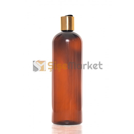 400 ML Amber Uzun Pet Şişe Gold Disctop Kapaklı