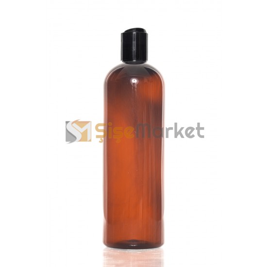 400 ML Amber Uzun Pet Şişe Siyah Disctop Kapaklı