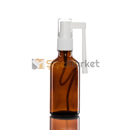 50 ML Amber Cam Şişe Beyaz Ağız Spreyli