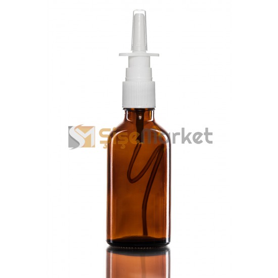 50 ML Amber Cam Şişe Beyaz Burun Spreyli