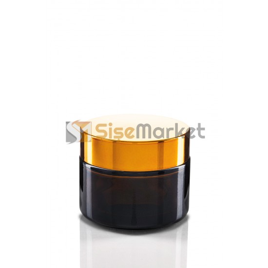 50 ML Cam Amber Kavanoz Gold Kapaklı Tıpalı