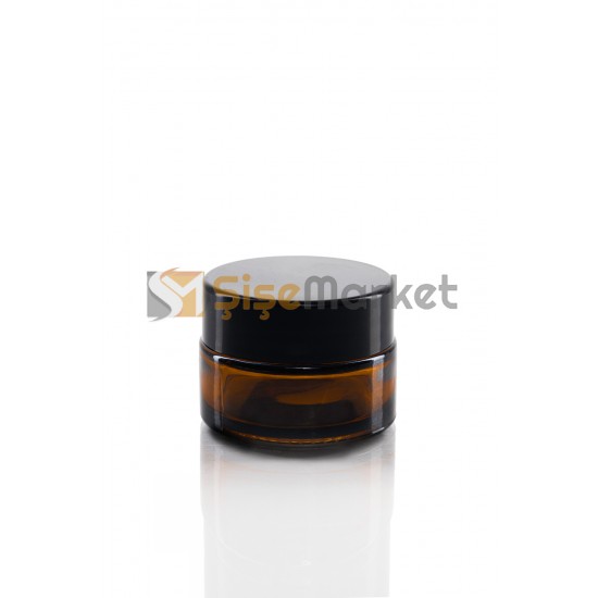 20 ML Amber Cam Krem Kavanozu Siyah Kapaklı Tıpalı