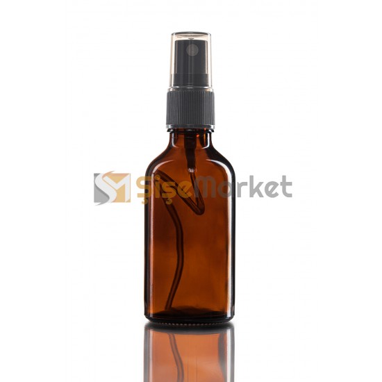 50 ML PÜSKÜRTME ŞİŞESİ CAM ŞİŞE AMBER RENK SİYAH SPREYLİ FISFISLI