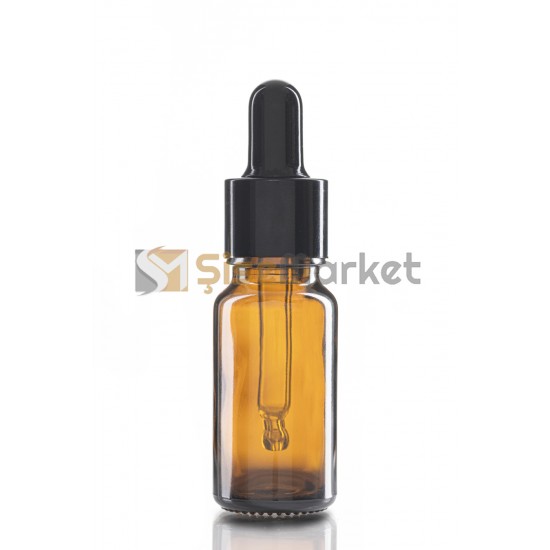 5 ML KOZMATİK ŞİŞESİ CAM ŞİŞE AMBER RENK BOŞ DAMLALIKLI SİYAH LASTİK SİYAH METAL KAPAK 