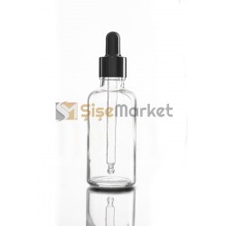 50 ML ŞEFFAF DROPPER BOŞ DAMLALIKLI SİYAH LASTİK SİYAH METAL KAPAK