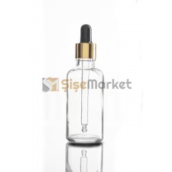 50 ML ŞEFFAF DROPPER BOŞ DAMLALIKLI SİYAH LASTİK GOLD METAL KAPAK