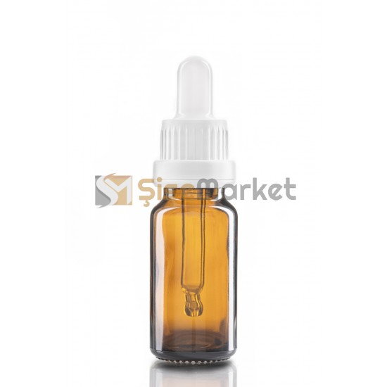 5 ML LİKİT ŞİŞESİ CAM ŞİŞE AMBER RENK BOŞ DAMLALIKLI BEYAZ LASTİK BEYAZ PLASTİK KİLİTLİ DELİKLİ KAPAK