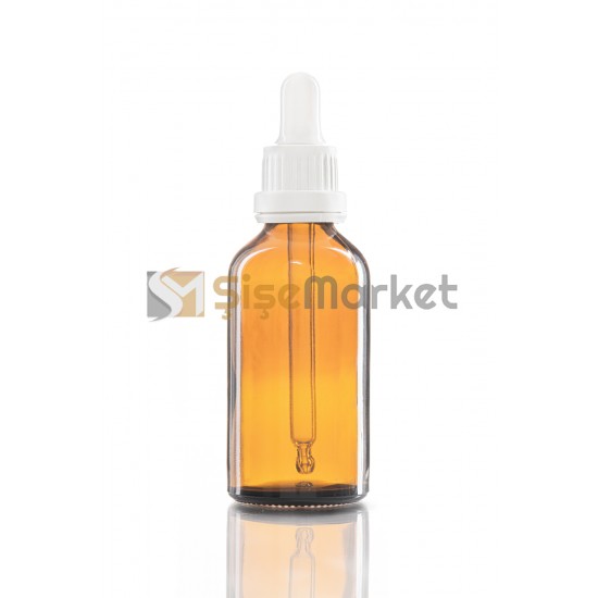 50 ML YAĞ ŞİŞESİ AMBER RENK BOŞ DAMLALIKLI BEYAZ LASTİK BEYAZ PLASTİK KİLİTLİ DELİKLİ KAPAK