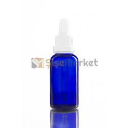 30 ML YAĞ ŞİŞESİ MAVİ RENK BOŞ DAMLALIKLI BEYAZ LASTİK BEYAZ PLASTİK KİLİTLİ DELİKLİ KAPAK