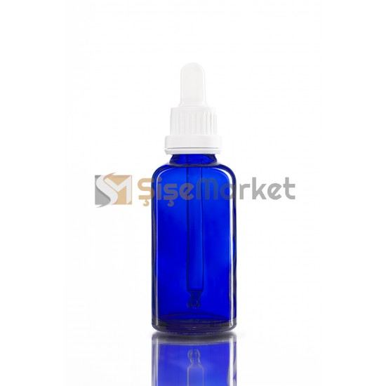 50 ML MAVİ DROPPER BOŞ DAMLALIKLI BEYAZ LASTİK BEYAZ PLASTİK KİLİTLİ DELİKLİ KAPAK