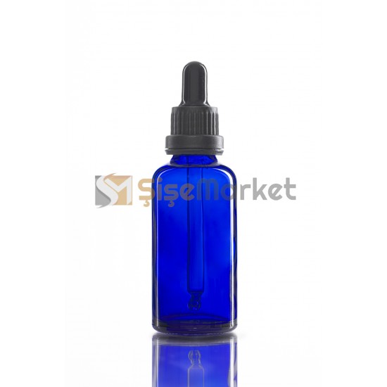 50 ML MAVİ DROPPER BOŞ DAMLALIKLI SİYAH LASTİK SİYAH PLASTİK KİLİTLİ DELİKLİ KAPAK