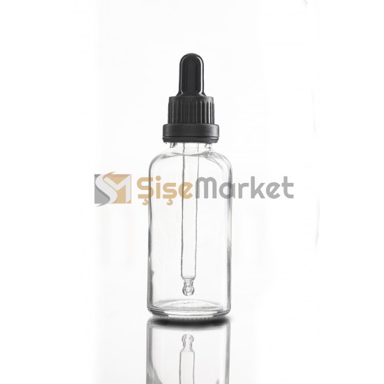 50 ML ŞEFFAF DROPPER BOŞ DAMLALIKLI SİYAH LASTİK SİYAH PLASTİK KİLİTLİ DELİKLİ KAPAK